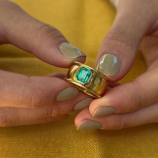 Minimalist 2ct Two-tone Emerald Cut Emerald Ring-JEWELBUYS