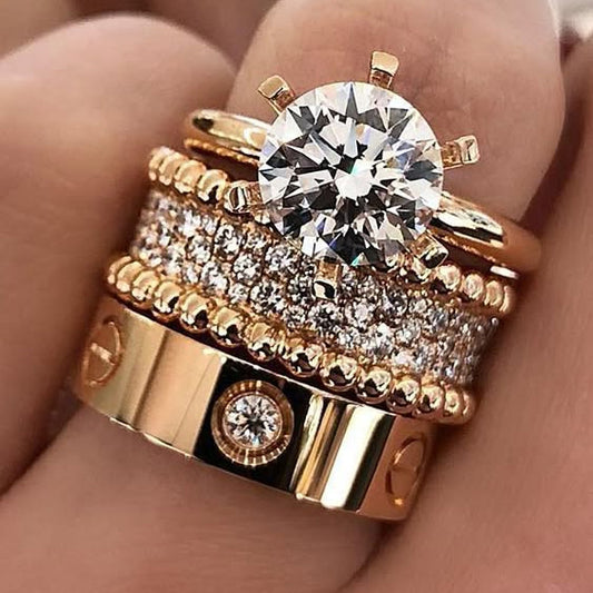 Shiny 4.02ct Round Cut White Sapphire Women's Engagement Ring Set in Rose Gold-JEWELBUYS