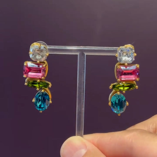 2.5Ctw Multi-colored sparkling sapphire spliced earrings-JEWELBUYS