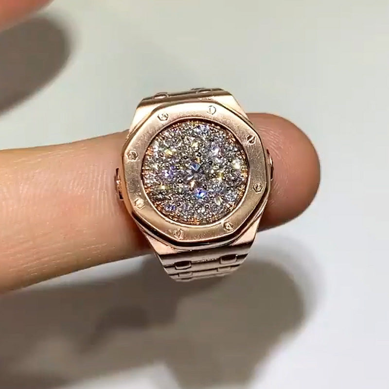 0.8ctw Round Cut Men's Pave Rose Gold Ring-JEWELBUYS