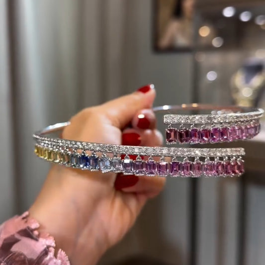 40ctw Emerald Cut Sapphire Rainbow Women's Necklace in Silver-JEWELBUYS