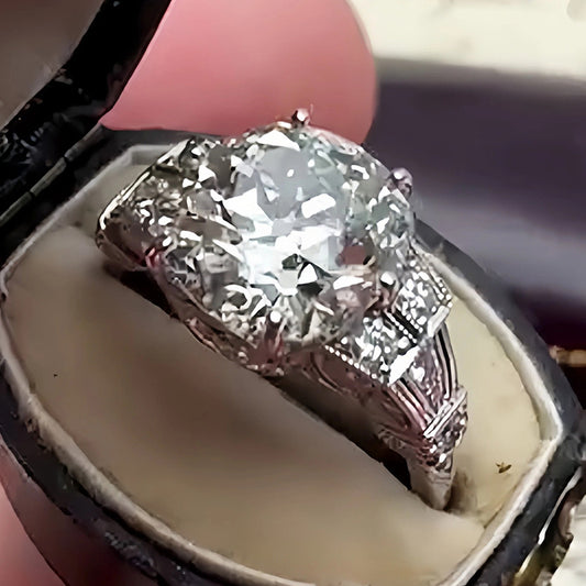 4.66Ctw cushion-cut vintage openwork sapphire engagement ring-JEWELBUYS