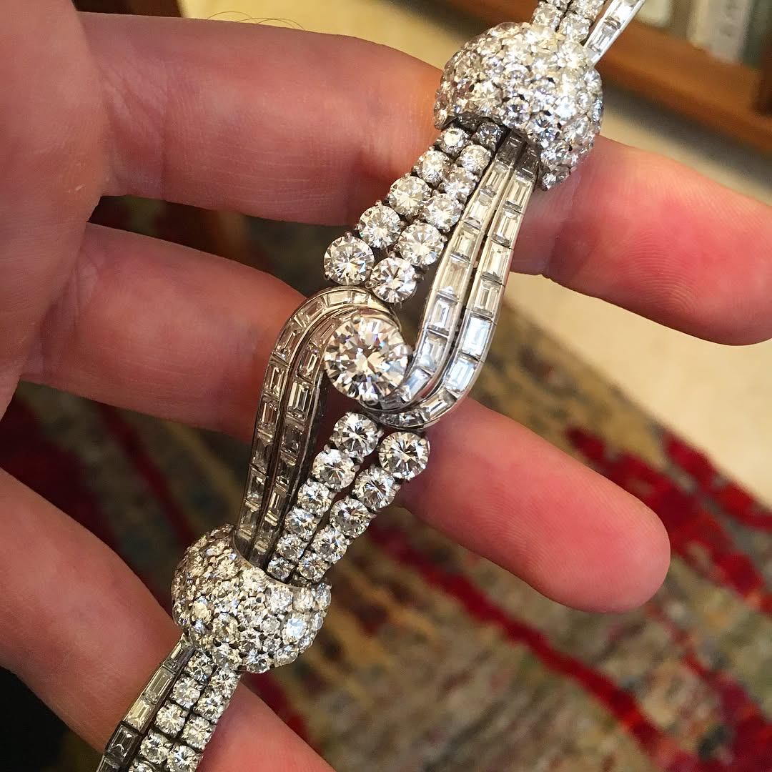 French Bracelet of Round and Rectangular Cut Sapphires-JEWELBUYS
