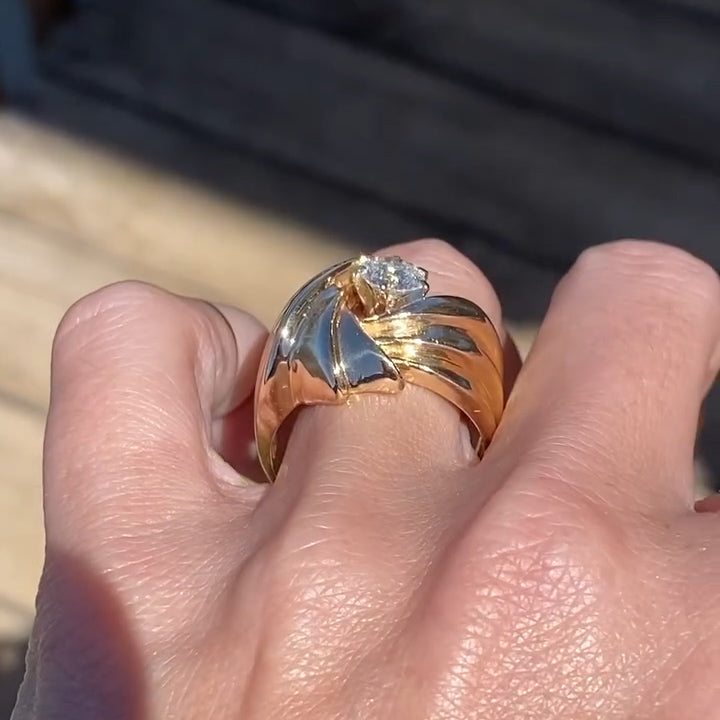 Unique 3ctw Round Cut White Diamond Solitaire Gold Swirl Engagement Ring - JEWELBUYS