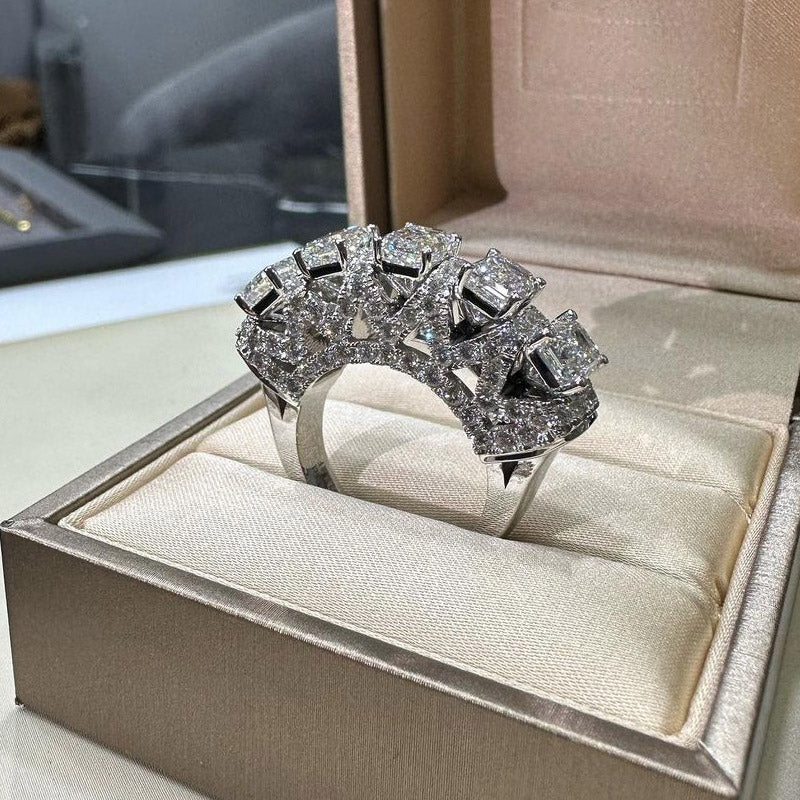 Stunning 7.0ctw Emerald Cut Pentagram White Sapphire Ring -JEWELBUYS