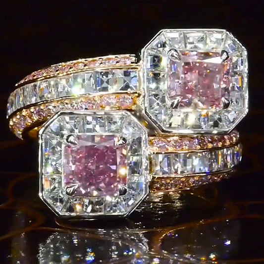 6.0Ctw White Sapphire and Pink Morganite Bypass Ring-JEWELBUYS
