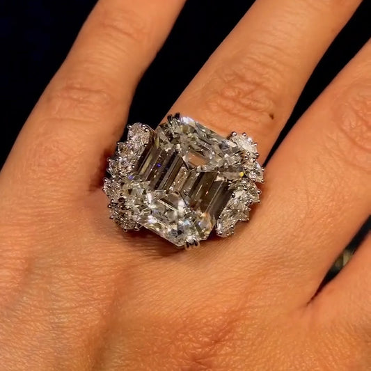 15Ctw Emerald-cut Prong-Set Sapphire Engagement Ring-JEWELBUYS