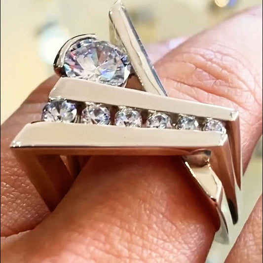 3.0ctw Round Cut Modern Style Unique White Sapphire Ring-JEWELBUYS