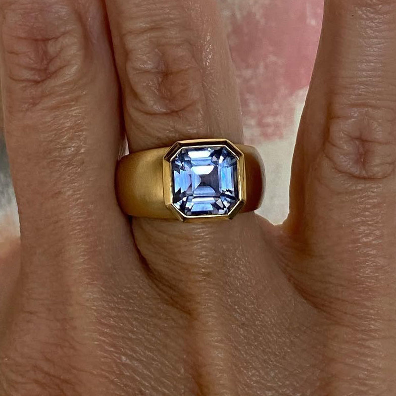 3.78ct Asscher Cut Sky Blue Sapphire Gold Ring-JEWELBUYS