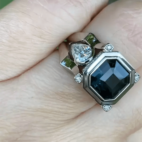 8ct Asscher Cut Tourmaline and Pear Cut White Sapphire Ring-JEWELBUYS