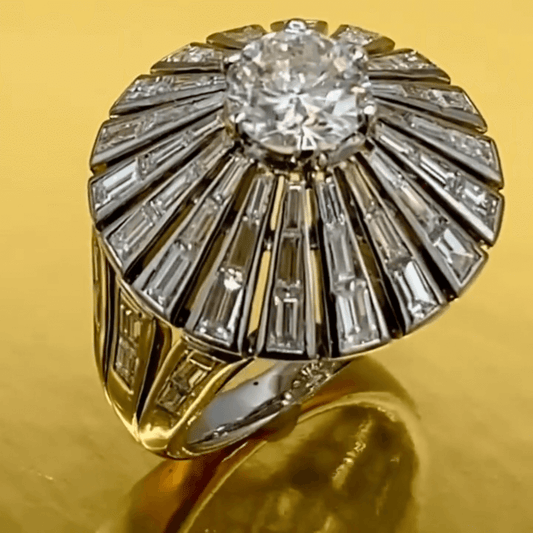 Unique 8ct Baguette Cut Encircled Round Cut White Sapphire Statement Ring in Silver-JEWELBUYS