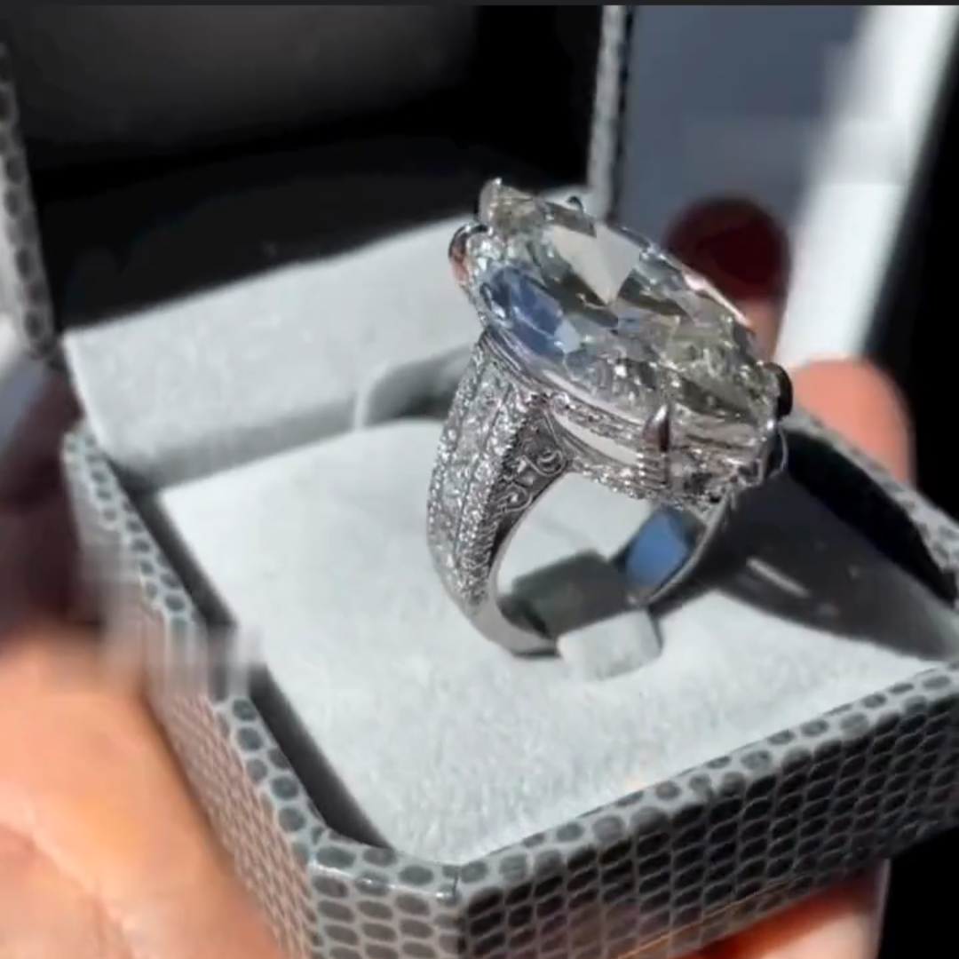 Elegant 8ct Marquise Cut White Sapphire Women's Engagement Ring in Silver-JEWELBUYS