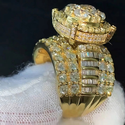 4.2Ctw Round and baguette cut sapphire luxury engagement ring-JEWELBUYS