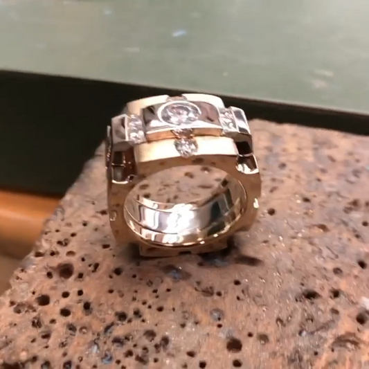 Square 3ct Round Cut White Sapphire Wide Band Women's Ring in Rose Gold-JEWELBUYS