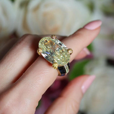 8.0ct Oval Cut Yellow and Blue Stones Ring -JEWELBUYS
