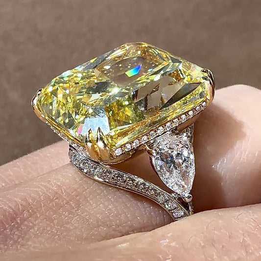 18Ctw Radiant Cut Fancy Yellow Sapphire Sculptural Style Ring-JEWELBUYS