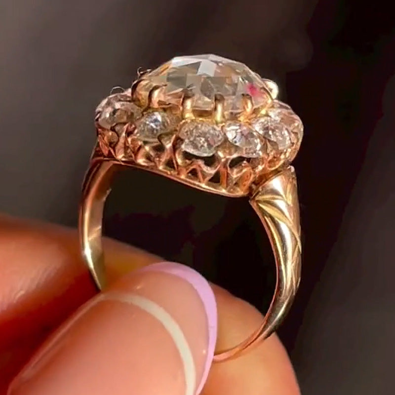 2.71ct Cushion Rose Cut Vintage Style Engagement Ring-JEWELBUYS