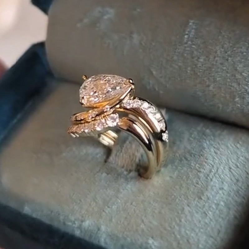 3.25Ctw Pear Cut White Sapphire S Ring Set-JEWELBUYS