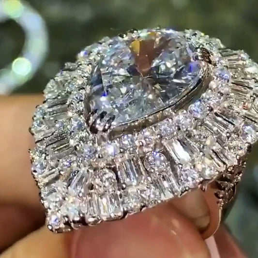 Luxury 6.0ctw Pear Cut Pave Set White Sapphire Engagement Ring-JEWELBUYS