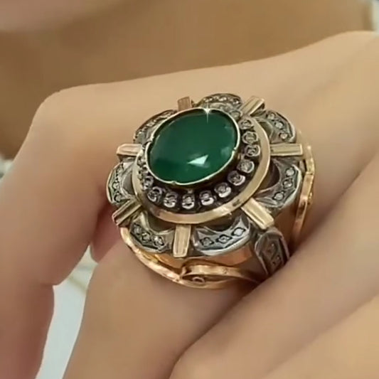 6ctw Vintage Style Round Emerald Luxury Large Ring-JEWELBUYS