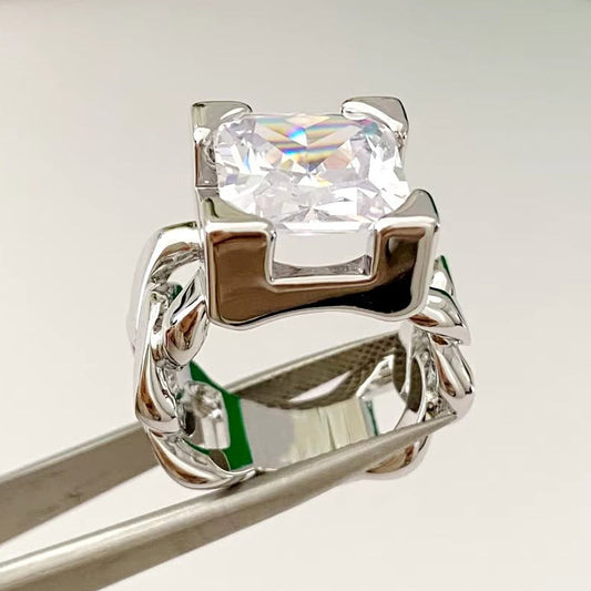 6.23 Ct Square Chain White Sapphire Modern Engagement Ring-JEWELBUYS