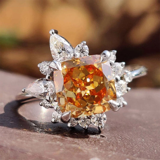 Vintage Style 1.9ct Orange Sapphire Cushion Cut Flower Engagement Ring-JEWELBUYS