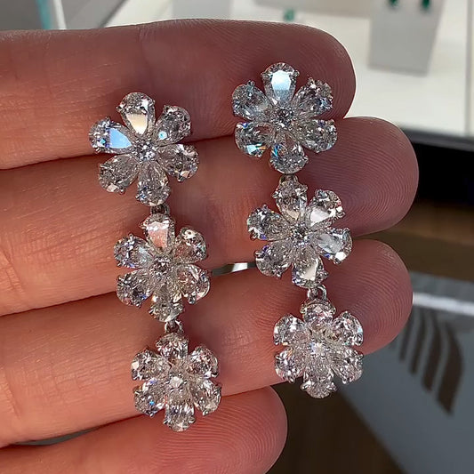 4.0ctw Pear Cut Sapphire Floral Dangle Earrings- JEWELBUYS