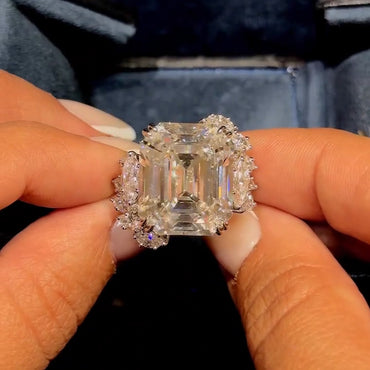 15Ctw Emerald-cut Prong-Set Sapphire Engagement Ring-JEWELBUYS