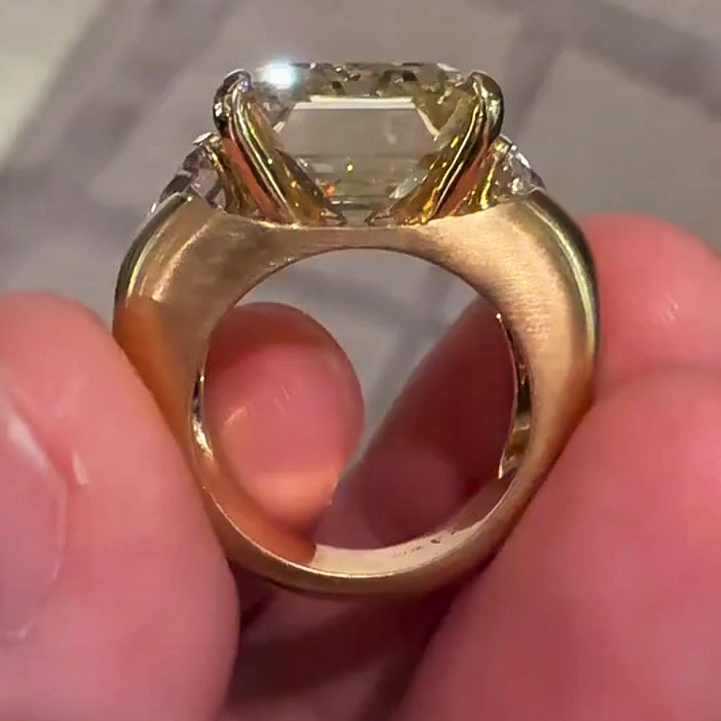 8Ct Emerald and Pear-Cut Three-Stone Yellow Sapphire Engagement Ring-JEWELBUYS