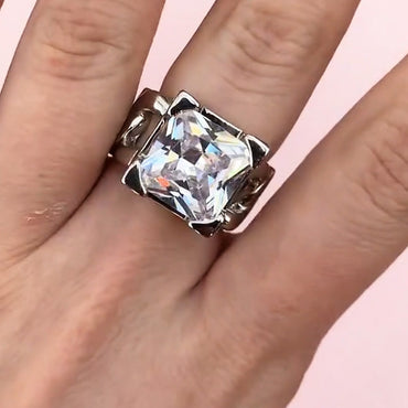 6.23 Ct Square Chain White Sapphire Modern Engagement Ring-JEWELBUYS