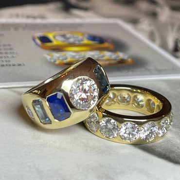 12Ctw Vintage-style two-tone sapphire stacked engagement ring-JEWELBUYS