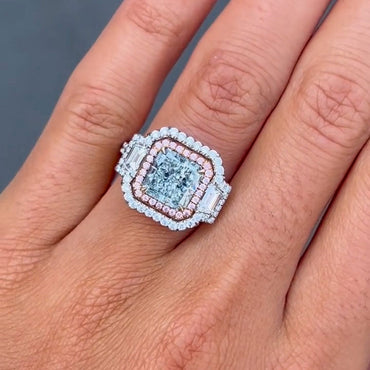 Stunning 3.83ct Blue Radiant Cut Sapphire Engagement Ring - JEWELBUYS