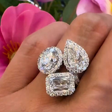 10.3ctw Multi-Cut Exquisite Three Stone Ring-JEWELBUYS