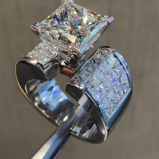 3.08Ct Princess Cut Invisible Halo Engagement Ring-JEWELBUYS