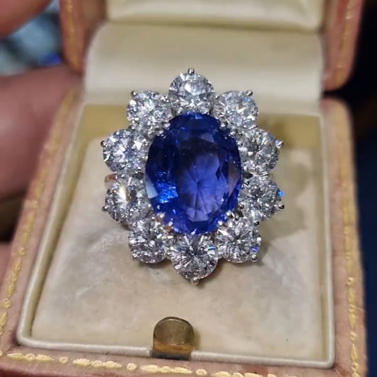 7.0Ctw Oval Ceylon Sapphire Engagement Ring-JEWELBUYS