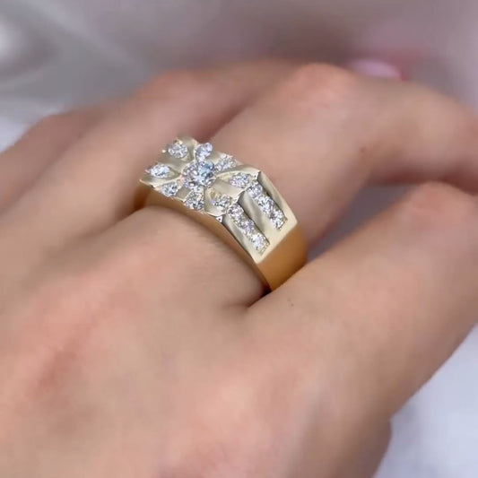 Stunning 1.55ct Round Cut Paved White Sapphire Ring Men's Engagement Gold Ring-JEWELBUYS