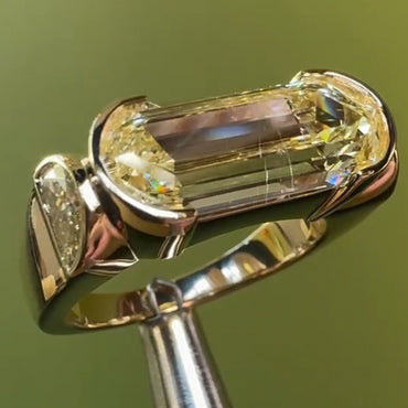 5.0ctw Emerald and Half-Moon Cut Yellow Sapphire Ring-JEWELBUYS