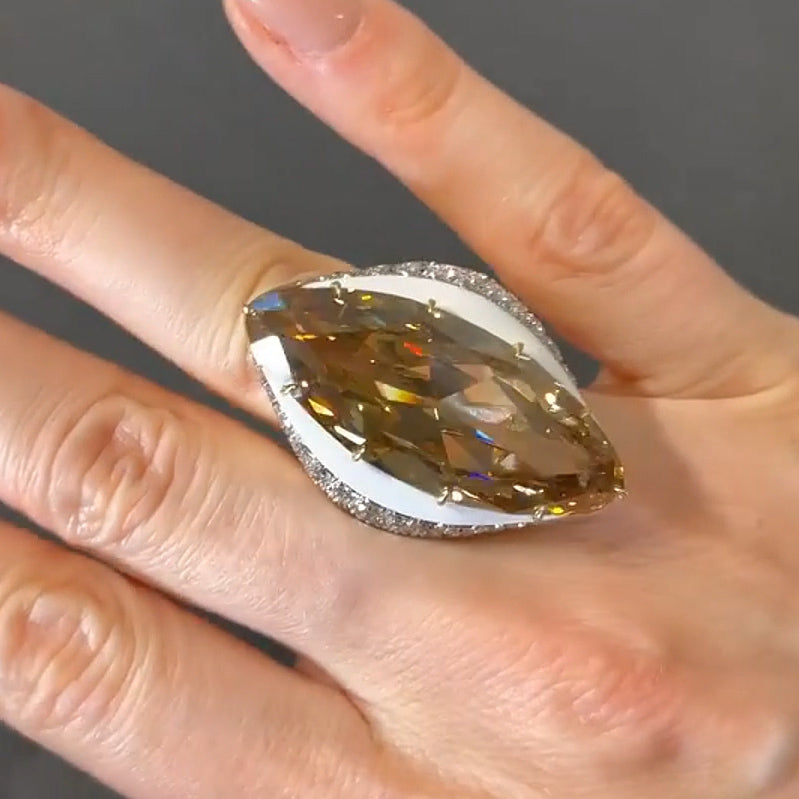 18.66ct Marquise Cut Brownish Yellow Large Gemstone Ring-JEWELBUYS