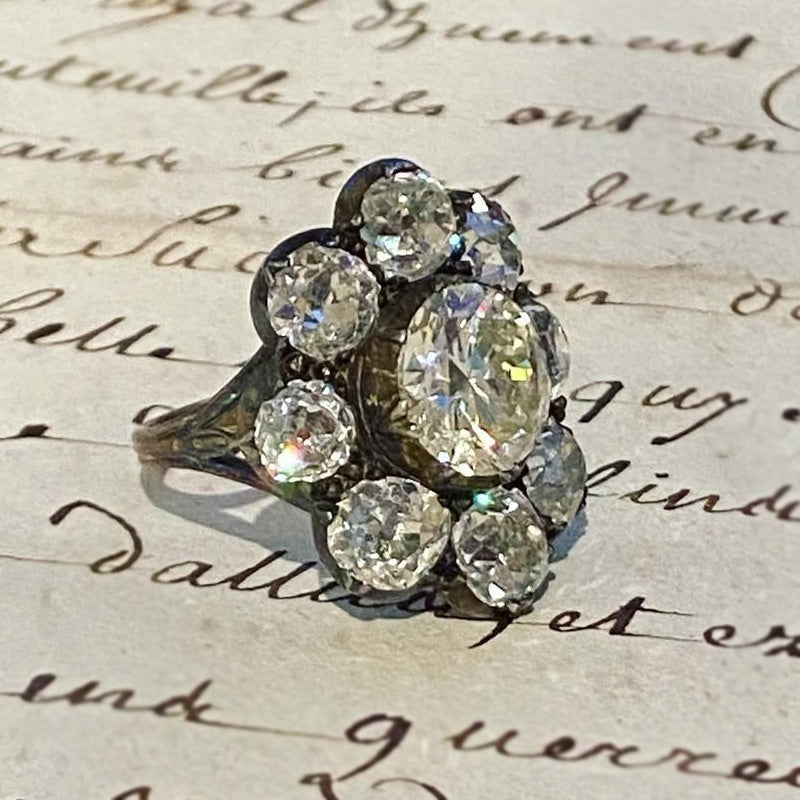 8.74ctw Spectacular Old Mine Cut Floral Pattern White Sapphire Ring-JEWELBUYS
