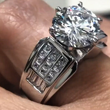 5ctw Round Cut White Sapphire Triple Bands Engagement Ring-JEWELBUYS