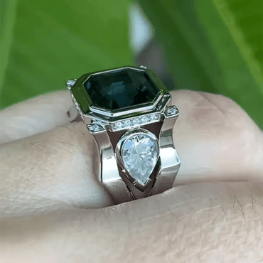 8ct Asscher Cut Tourmaline and Pear Cut White Sapphire Ring-JEWELBUYS