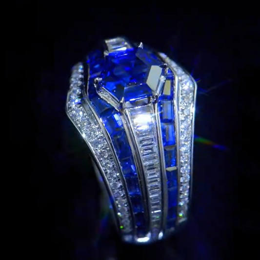 Vintage 5 ctw Hexagonal Cut Sapphire Ring for Men and Women -JEWELBUYS