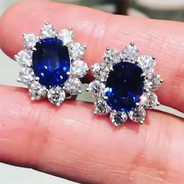 Classic 2ctw Oval & Round Cut Blue and White Sapphire Stud Earrings-JEWELBUYS
