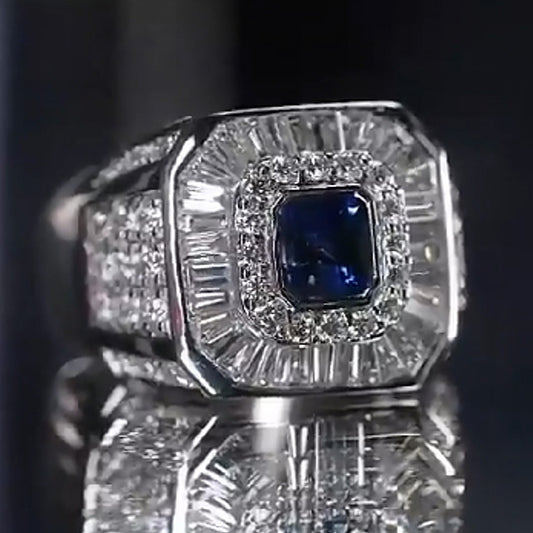 5.0Ctw Octagonal Cut Blue Stone Men's Engagement Ring-JEWELBUYS