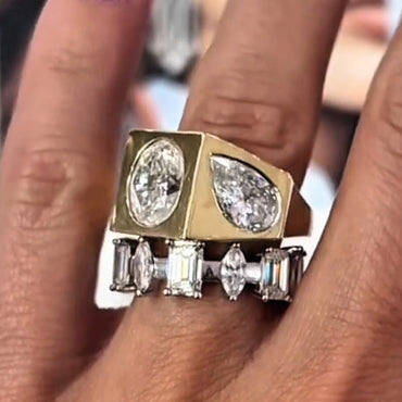 Exquisite 7.45ctw Oval & Pear Cut White Sapphire Bezel Setting Women's Engagement Ring in Gold-JEWELBUYS