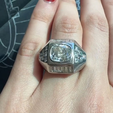 4.6 ctw Cushion-Cut Geometric-Faceted Sapphire Ring-JEWELBUYS