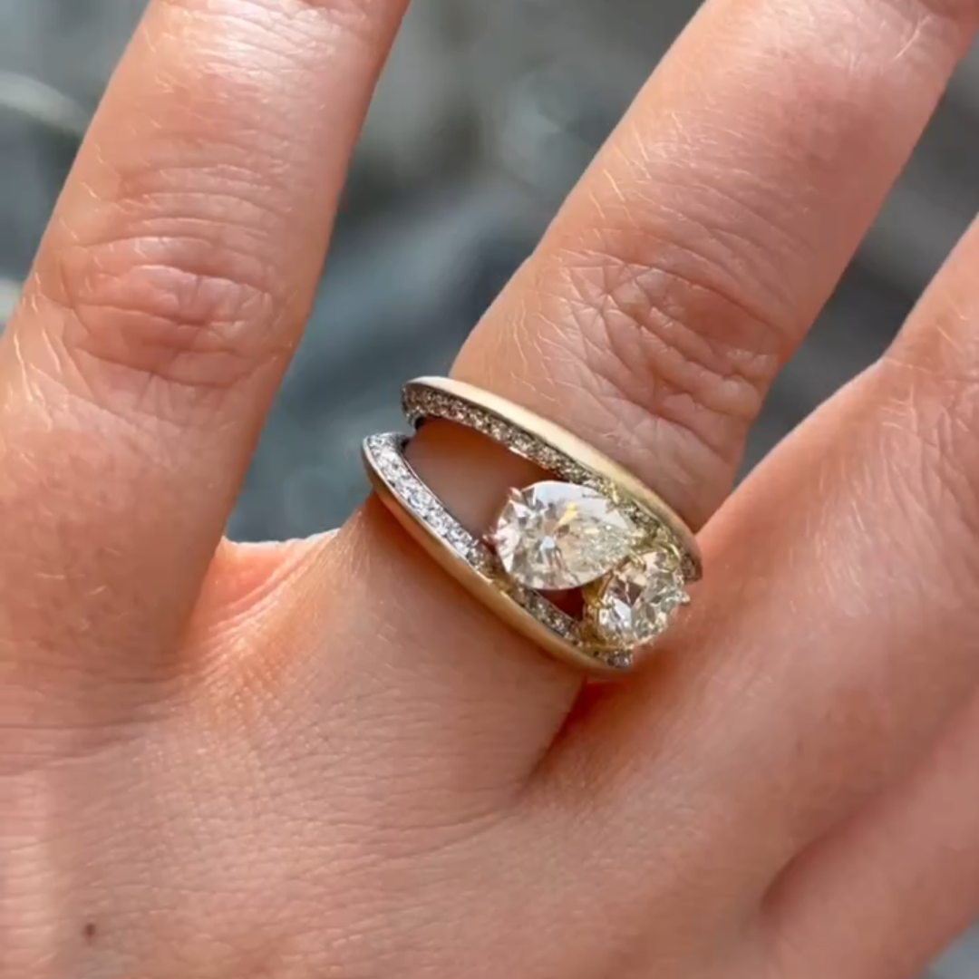 Perfect 4ct Round & Pear Cut White Sapphire Women's Engagement Ring in Gold-JEWELBUYS