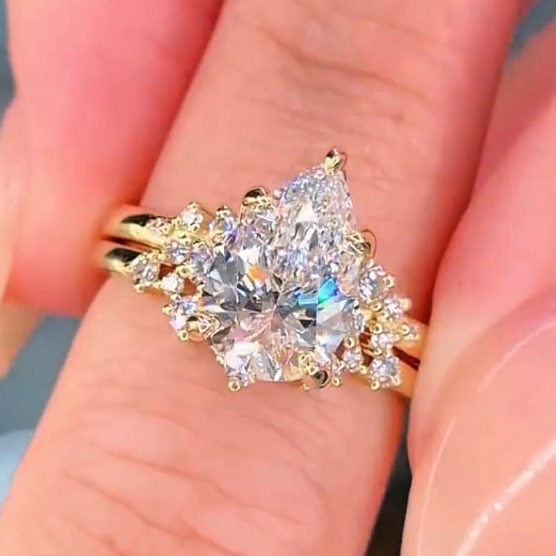 5 CTW Nova Pear Cut White Diamond Wedding Set - JEWELBUYS