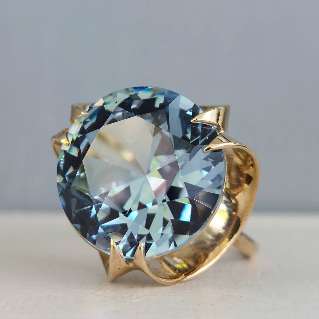 14.43Ct Round Cut Aquamarine Sapphire Vintage Ring-JEWELBUYS