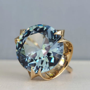 14.43Ct Round Cut Aquamarine Sapphire Vintage Ring-JEWELBUYS